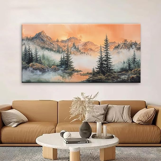 Mountain Wall Art For Living Room Large Size Canvas Art Wall Decor For Office Modern Bedroom Decorations Forest River Landscape Pictures Paintings Artwork Wall Mural Aesthetic Artwork 29 X 58 In