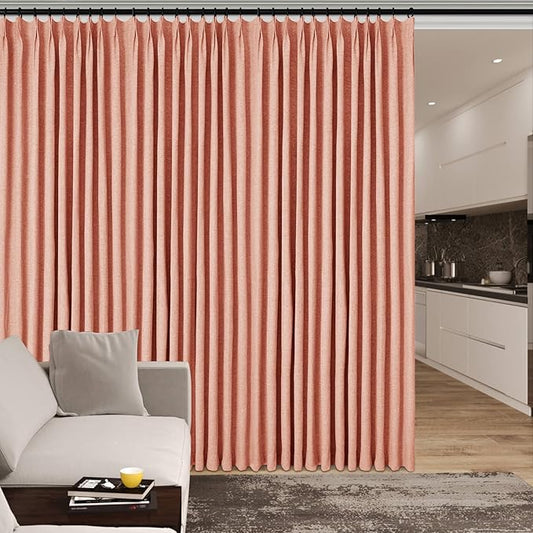 100" W x 84" L Faux Linen Room Divider Curtains, Full Blackout Pinch Pleated Drapes for Traverse Rod, Bedroom Divider Privacy Drapery with Hooks for Ceiling Track, 1 Panel, Orange