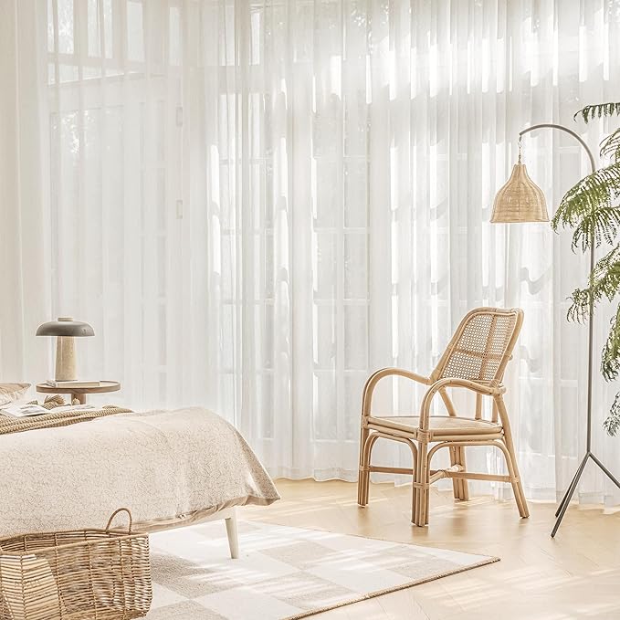 FMFUNCTEX Linen Sheer Sliding Door Curtains for Bedroom, Beige Curtains 84 Inches Long Window Curtain Drapes for Living Room, Natural Patio Glass Door Extra 100 Wide Curtain, Rod Pocket 1 Panel