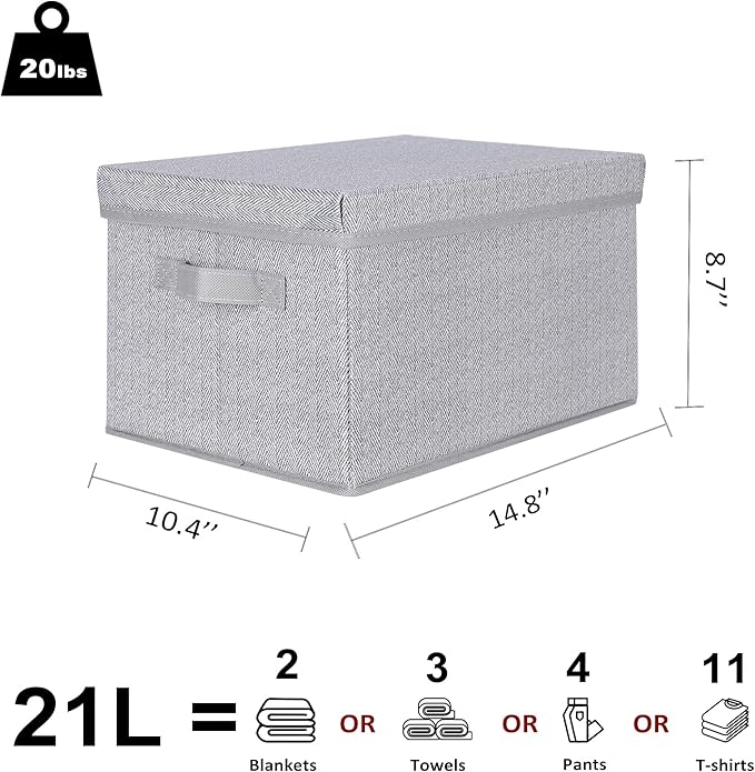 WUIKE 3 Pack Large Storage Bins with Lids, Fabric Closet Shelf Organizers, FoldableStorage Baskets with Cover for Bedroom, Herringbone Gray