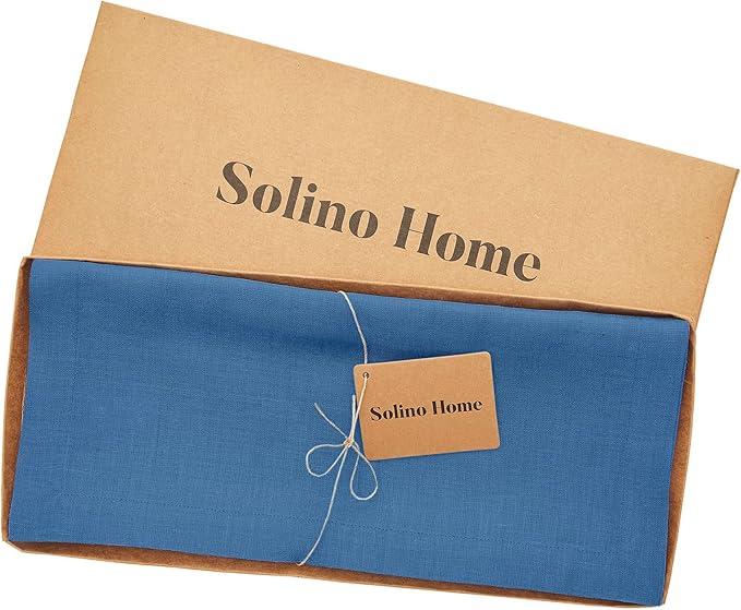 Solino Home Linen Table Runner 108 Inches Long - 100% Pure Linen Indigo Blue Dining Table Runner 14 x 108 Inch for Fall, Autumn, Thanksgiving - Fete
