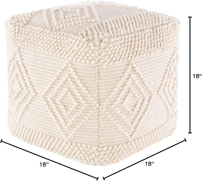 Mark&Day Pouf Ottoman, Prellenkirchen Modern White Cube Pouf Foot Rest for Living Room, Bedroom and Boho Home Decor (18"x18"x18")
