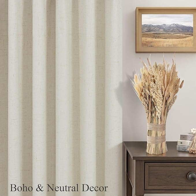 100 Inch Length Custom Summer Curtains for Windows Living Room Viral Back Tab Pleated Extreme Blackout Curtain Linen Designer Drapes for Sliding Glass Doors Patio 52 Wide x 100 Long Tall 2 Panel Beige