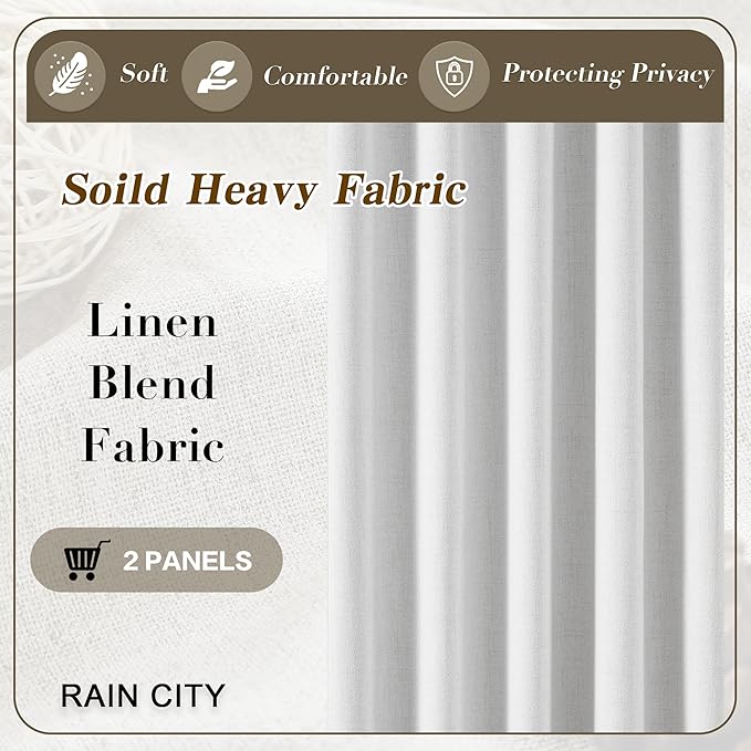 RAIN CITY Snow White Window Long Curtains 108 Inches Long Room Darkening Moder Rustic Ceiling to Floor Curtains for Living Room Blackout Hook Track Drapes 2 Panels 108 Length