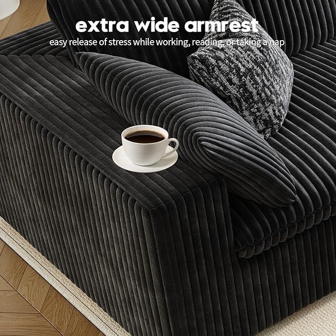 LoveSeat Cloud Couch Modular Sectional Sofa for Living Room,Modern Sofa with Deep Seat，2 Seater Boneless Couch with Ottoman,Comfy Upholstered Couches for Apartment, Studio, Office,Bedroom，Black