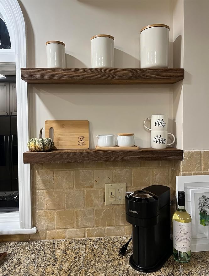 joelsantiques 24 Inch Wooden Floating Shelves for Wall - 24x8x2 in - Made of Natural Wood - Heavy Duty Rustic Wall Shelves for Bedroom - Perfect for Living Room, Kitchen - Medium Brown