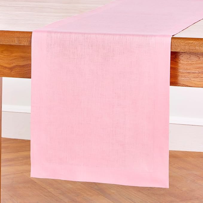 Solino Home Linen Pink Lemonade Table Runner 72 Inches Long - 100% Pure Linen 14 x 72 Inch Table Runner for Halloween - Fete