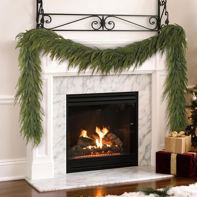 6FT Christmas Norfolk Pine Garland -1PCS, Artificial Pine Needles Garlands Faux Greenery Fake Garland for Holiday Fireplace,Table,Window,Stairs,Mante,Indoor Outdoor Decor