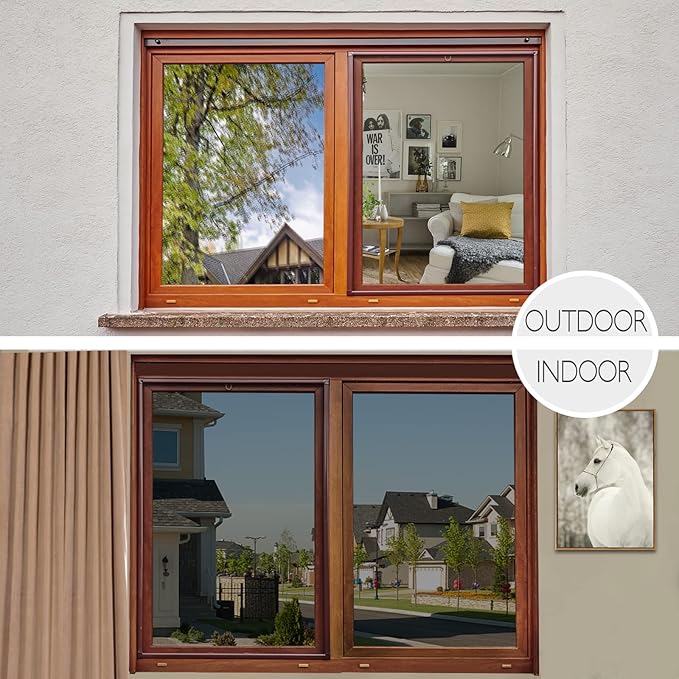 HIDBEA One Way Privacy Window Film, Daytime Mirror Reflective Heat Control UV Sun Blocking Non-Adhesive Static Cling Window Tint for Home and Office(Black-Silver, 55.1 Inch x 16.4 Feet)