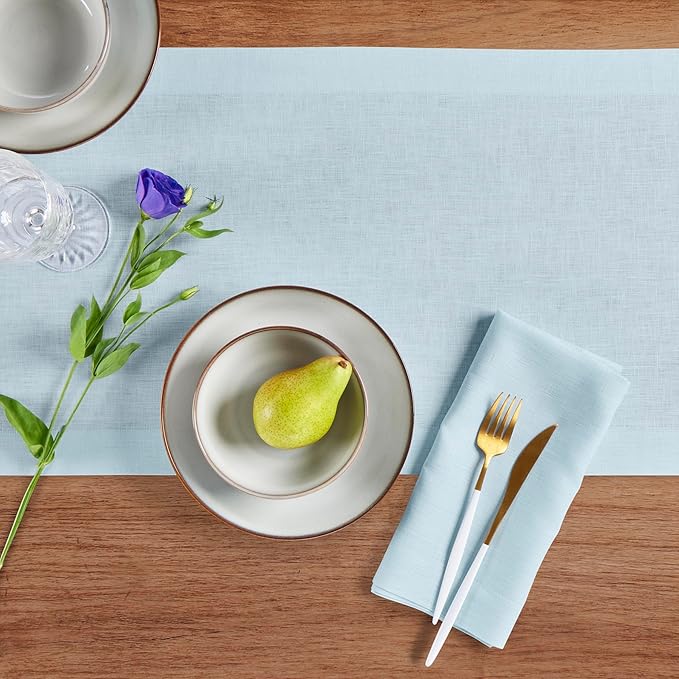 Solino Home Linen Table Runner 120 Inches Long - 100% Pure Linen Ice Water Dining Table Runner 14 x 120 Inch - Fete