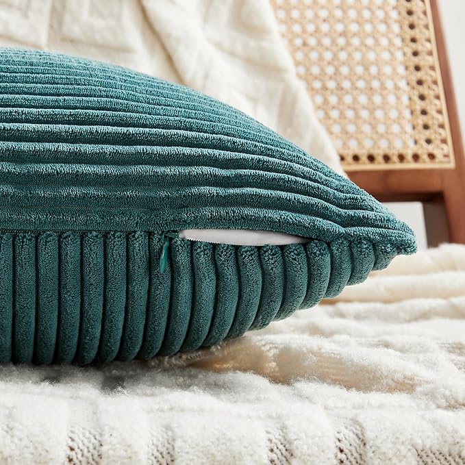 Fancy Homi 2 Packs Teal Decorative Throw Pillow Covers 16x16 Inch for Living Room Couch Bed Sofa, Rustic Farmhouse Boho Home Decor, Soft Corss Patchwork Corduroy Textured Square Cushion Case 40x40 cm