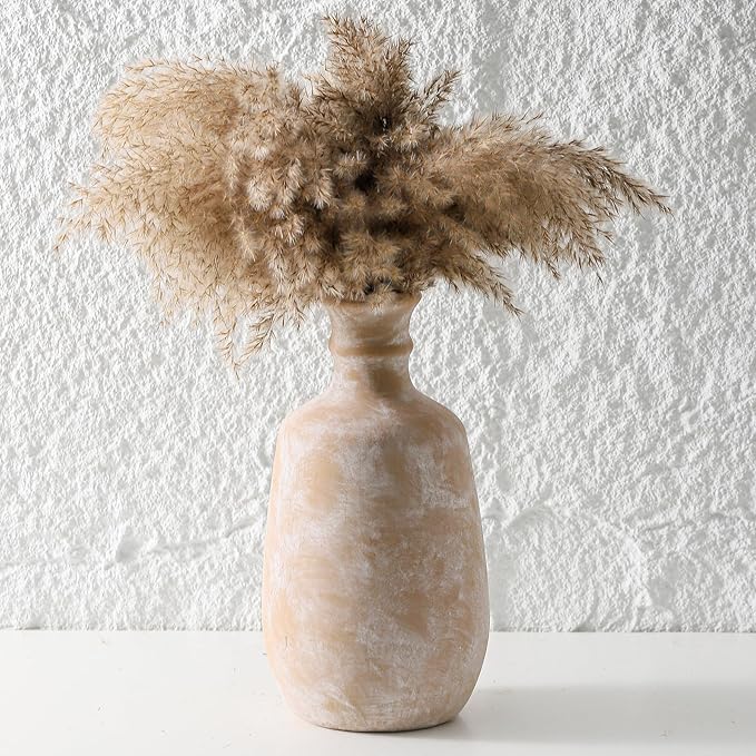 Ceramic Rustic Flower Vase, 12.4" Large Farmhouse Vases Home Decor Pottery Neutral Decorative Vase Pampas for Table Entryway Bookshelf Living Room Kitchen Bedroom