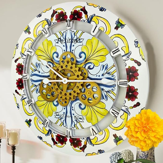 The Gears Clock Wall Clock Italy Collection with Moving Gears (Positano, 24 inch Round)