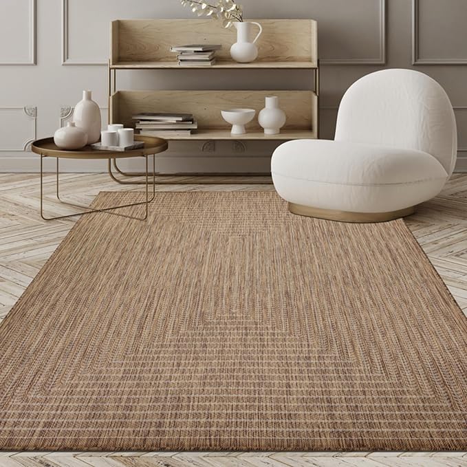 Adiva Rugs Outdoor Indoor Area Rug, Weather Resistant, Easy to Clean, Stain Resistant Floor Mat for Dining Room, Backyard, Deck, Patio (Wooden, 10' x 14')