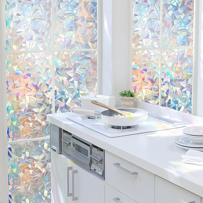 HIDBEA Window Privacy Film Static Clings, Rainbow Window Film, 3D Decals Non-Adhesive Window Vinyl Film for Home Door, 29.5 Inch x 6.5 Feet