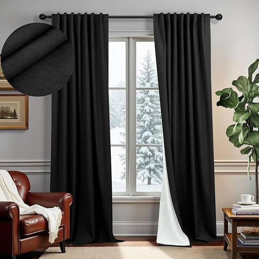 102 Inch Curtains Black Out Linen Blackout Curtains for Bedroom Aesthetic 2 Panel Long Drapes Large Window Sun Light Blocker Custom Made Size Thermal Insulated Curtains for Living Room 52x102 Length