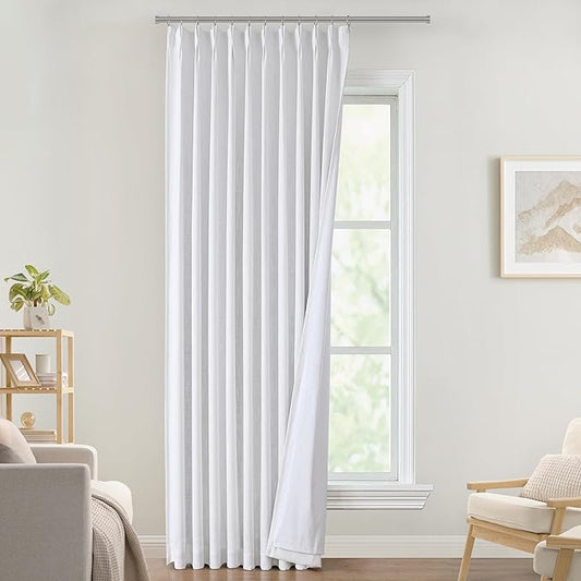 Vision Home White Pinch Pleated Full Blackout Curtains Thermal Insulated Window Curtains 120 inch for Living Room Bedroom Room Darkening Pinch Pleat Drapes with Hooks Back Tab 10 FT 60" Wx120 Lx1