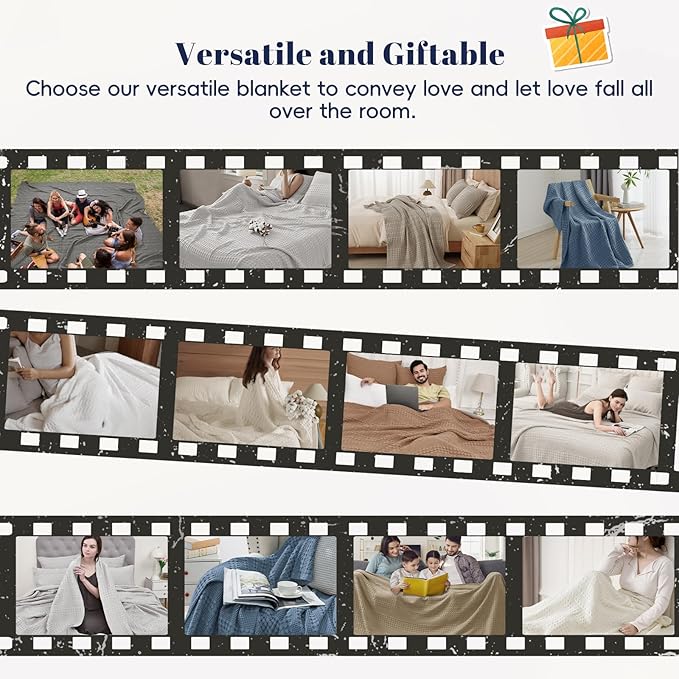 PHF 100% Cotton Waffle Weave Throw Blanket, Soft Lightweight Breathable Cozy Summer Throws for Couch Bed Sofa, Luxury Aesthetic Woven Blanket for Home Decor & Office, 50"x60", Canyon Clay