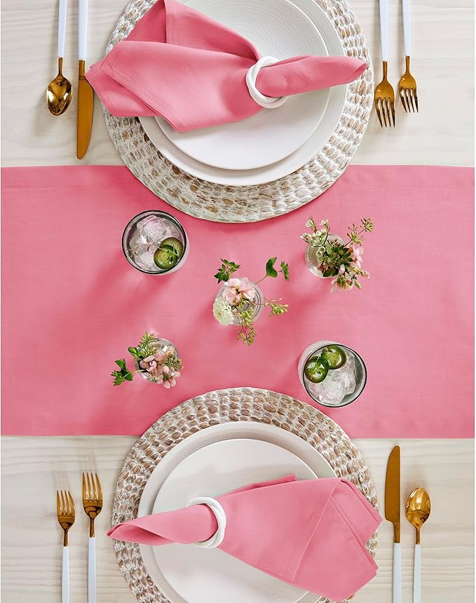 Solino Home Linen Table Runner 108 Inches Long - 100% Pure Linen Pink Carnation Table Runner 14 x 108 Inch for Halloween - Fete