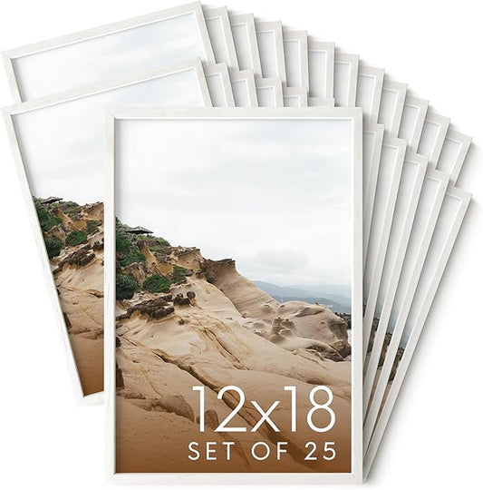 Haus and Hues 12x18 White Oak Wood Picture Frames Set of 25 - Premium Bulk Picture Frames 12x18 Bundle - Elegant Gallery Wall Frame Set for Posters, Art Display - Ideal for Wall Decor in Home & Office
