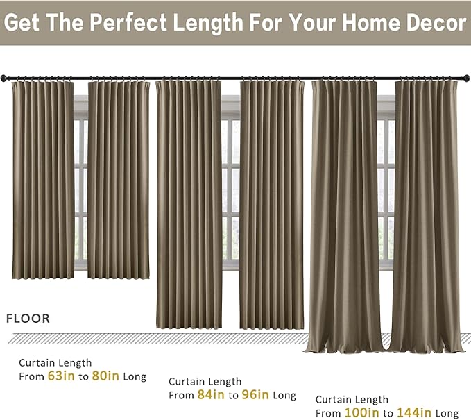 RAIN CITY 100 Inch Long Linen Blended Blackout Curtains 2 Panels Set,Custom Length Back Tab Drapes with Hooks, Grey Backing Linen Window Curtains for Living Room Bedroom,50x100 in Long,Linen