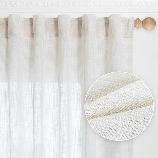 MYSKY HOME Extra Long Curtains for Living Room, Soft Cotton Fabric Boho Window Curtain Drapes Light Filtering Semi Sheer Backdrop Panels, 50 x 108 Inches, Natural, 2 Pieces
