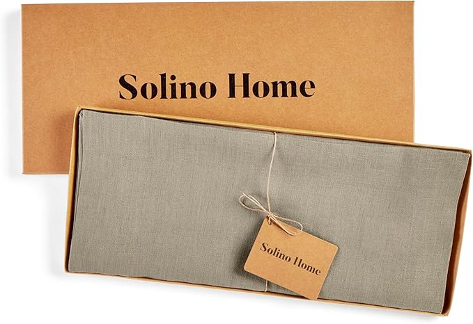 Solino Home Linen Vintage Khaki Table Runner 72 Inches Long - 100% Pure Linen 14 x 72 Inch Table Runner for Fall, Autumn, Thanksgiving - Fete