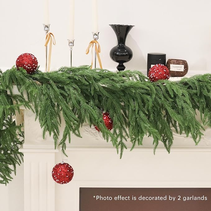 12FT Christmas Garlands Norfolk Pine Garland Real Touch Artificial Faux Greenery Garland for Holiday Indoor Outdoor Decor