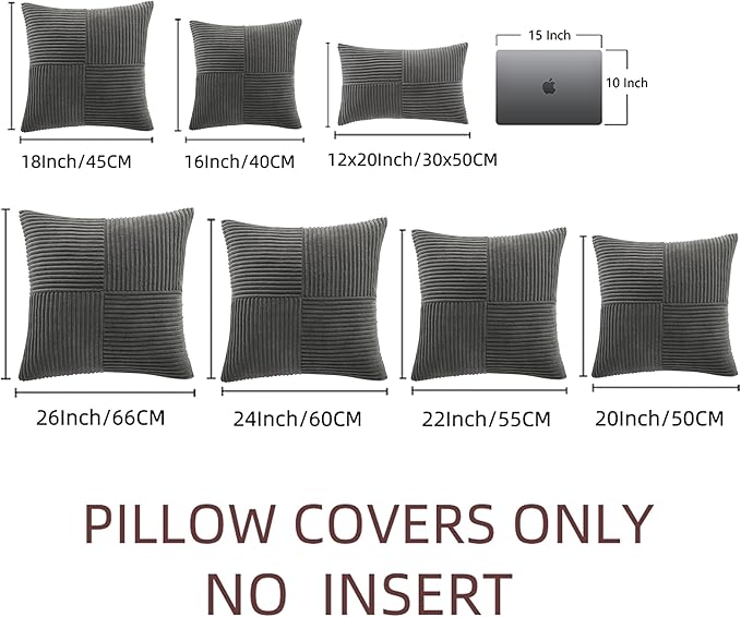 Fancy Homi 2 Packs Dark Gray Samll Decorative Throw Pillow Covers 12x12 Inch with for Couch Bed Sofa, Rustic Farmhouse Boho Home Decor, Soft Corss Patchwork Corduroy Square Cushion Case 30x30 cm