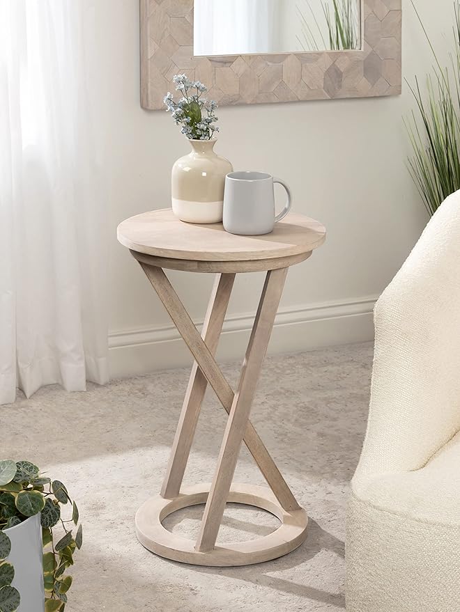 Kate and Laurel Aja Modern Round Side Table, 15 x 15 x 23, White, Decorative Modern Geometric Wood Bedroom Nightstand Table