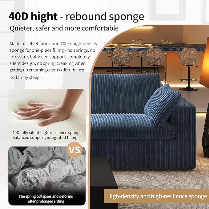 78.74" LoveSeat Cloud Sofa,Modular Sectional Couch,Modern Deep Seat Upholstered Couches with Plush Corduroy Fabric for Living Room Furniture,Bedroom and Apartment,No Assembly Required,Blue