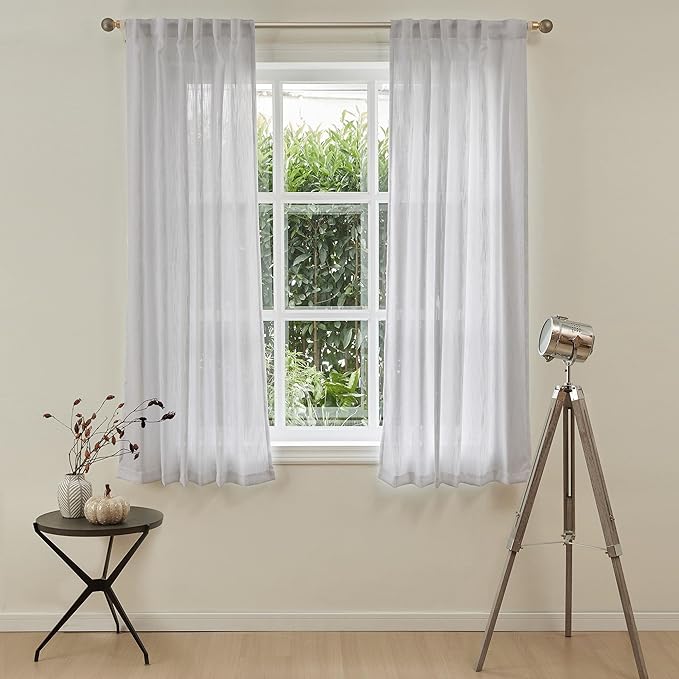 MYSKY HOME Short Curtains for Small Window, Boho Sheer Curtains 2 Panels Set Window Treatment Drapes Linen Style Texture for Closet/Kitchen, 50"x63", Light Grey, 2 PCs