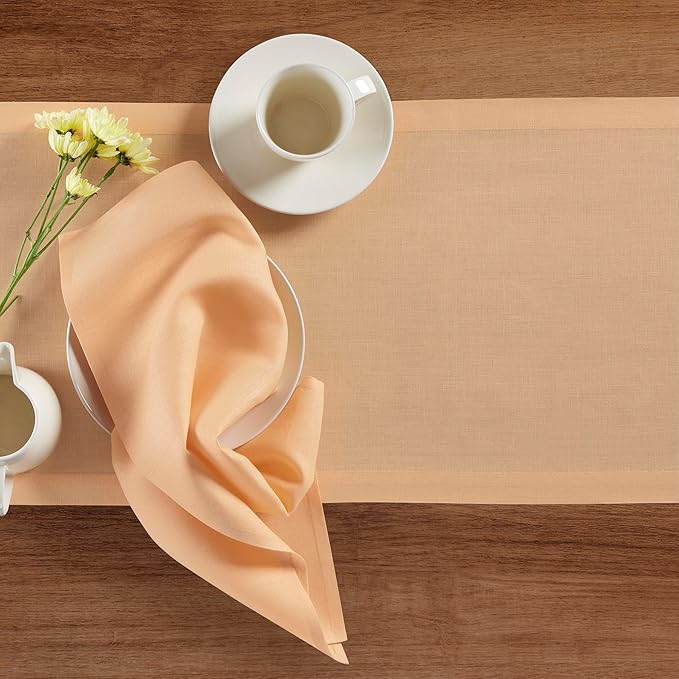 Solino Home Linen Peach Table Runner 60 Inches - 100% Pure Linen Short Table Runner 14 x 60 Inch Ideal for Dresser and Coffee Tables - Fete