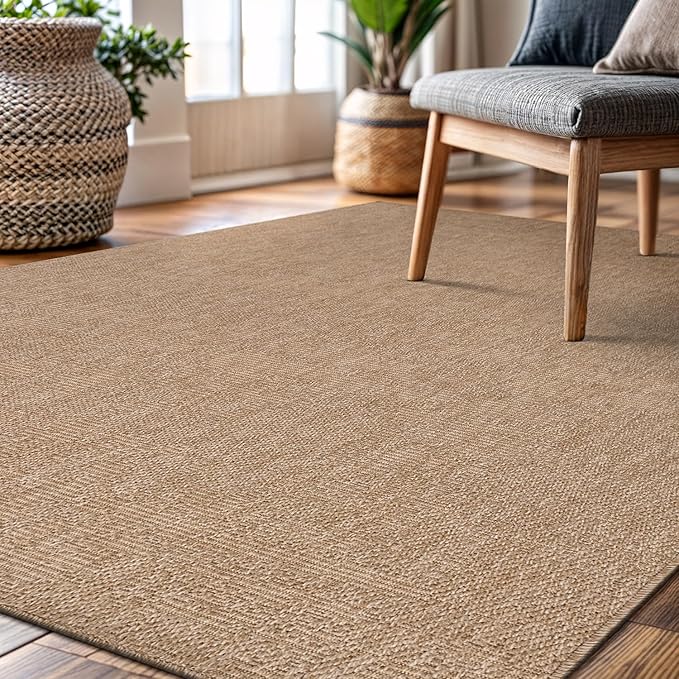 CAMILSON Easy Jute Rug 5x7, Indoor Outdoor Natural Color Fiber Area Rugs for Living Room Patio and Kitchen Rug, Solid Boho Woven Design, Easy-Cleaning, Washable Outside Carpet Alfombras (5 x 7)