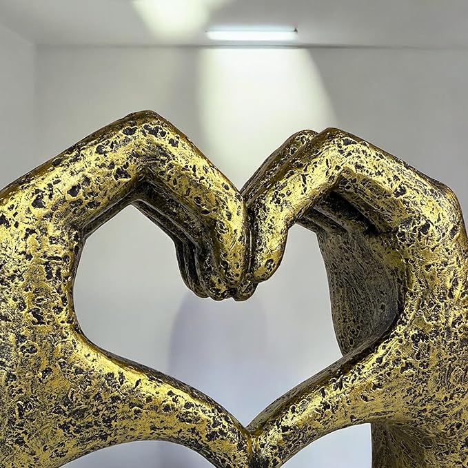 Top Brass Large Rustic Heart Hands Sculpture, 9 3/4” Resin Love Statue – Romantic Decor Accent for Shelf or Mantel – Perfect for Wedding, Valentine's Day or Anniversary (Weathered Bronze)