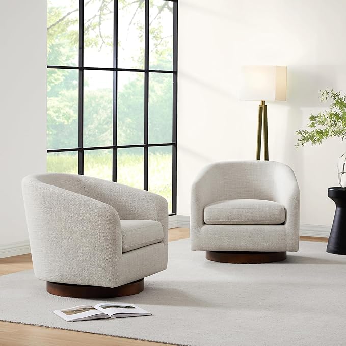 CHITA Swivel Accent Chair, FSC Certified Upholstered Fabric Barrel Chair for Living Room Set of 2, Fully Assembled, Ivory