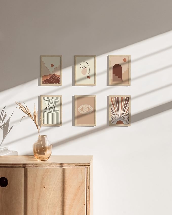 HAUS AND HUES Square Picture Frames 4 x 6 Set of 9 - Photo Gallery Wall Frame Set, Wood 4x6 Frames, 4 x 6 Frames Gallery Wall Set, 4x6 Frame with Mat, Square Frames 4x6 (Beige Oak Frames)