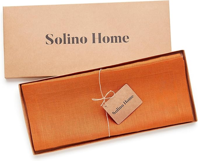 Solino Home Persimmon Orange Table Runner 132 Inches Long - 100% Pure Linen Extra Long Table Runner 14 x 132 Inch for Fall, Autumn, Halloween, Thanksgiving - Fete