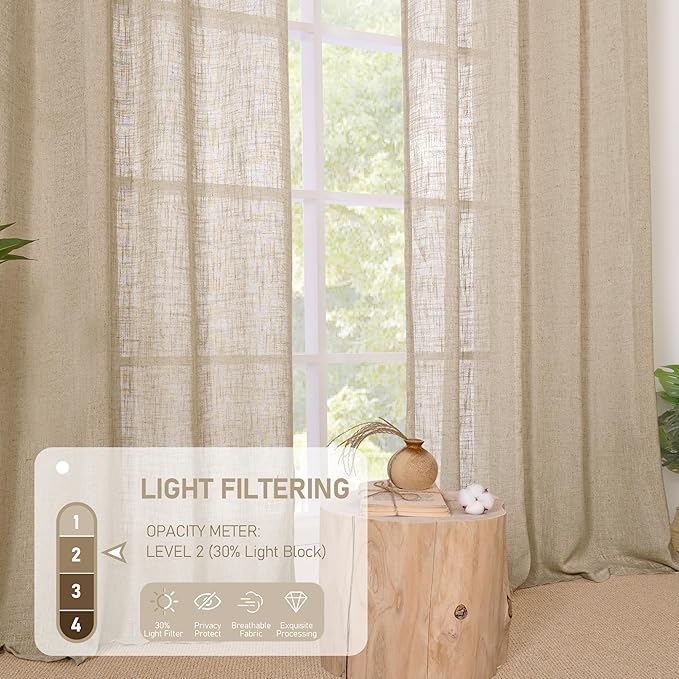 LAMIT Kitchen Linen Curtains 40 Inch Length, Soft Thick Light Filtering Bronze Grommet Window Textured Neutral Sheer Drapes for Cafe/Window/Loft Room, 2 Panels, 34 x 40 Inch, Brown