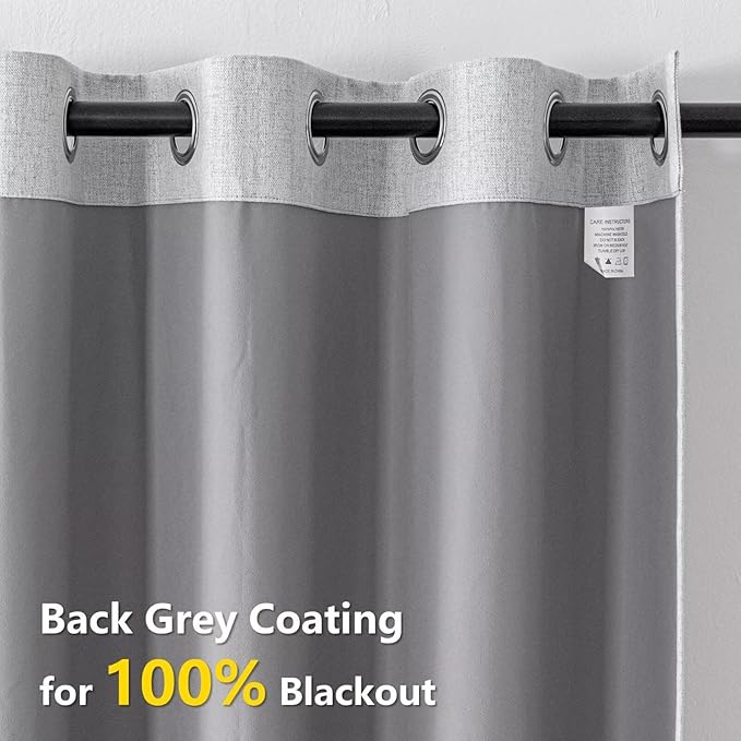 Blackout Curtains 108 Inches Long 2 Panels Set, 100% Black Out Textured Thermal Curtains, Grommet Light Blocking Drapes for Living Room Bedroom Luxury Decor(52W × 108L inch, Greyish White)