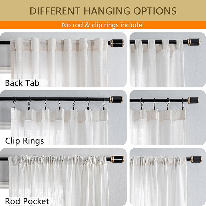 MYSKY HOME Natural Linen White Curtains 84 Inches Long, Semi Sheer Soft Cotton Window Drapes Set for Living Room Back Tab Elegant Cute Look Country Bedroom Curtains, 100" x 84", Beige, Pack-1