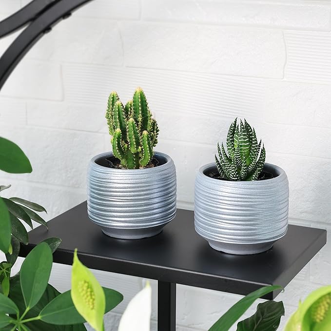 Mini Succulent Planter Set – 3.7 Inch Ceramic Pots with Drainage for Indoor Plants, Small Decorative Flower Pots for Cactus and House Plants, Set of 4
