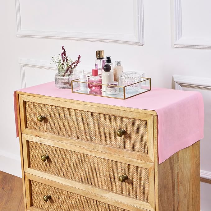 Solino Home Linen Pink Lemonade Table Runner 72 Inches Long - 100% Pure Linen 14 x 72 Inch Table Runner for Halloween - Fete