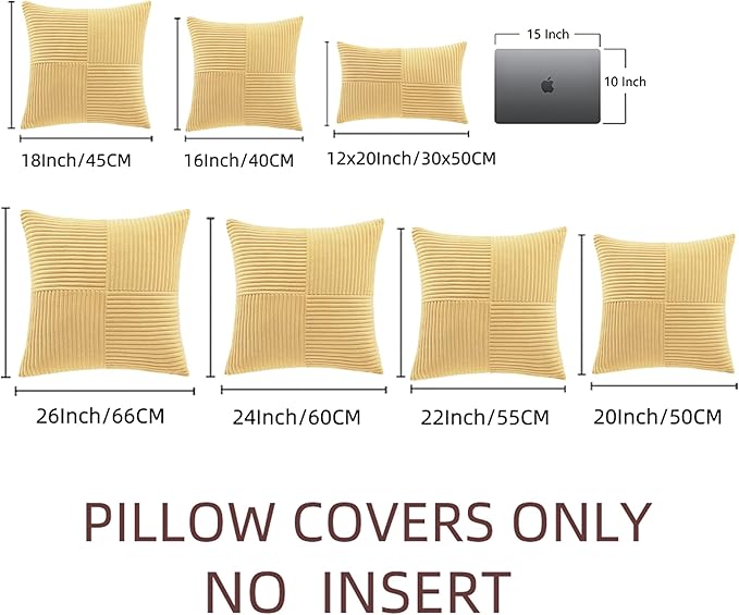 Fancy Homi 2 Packs Yellow Decorative Throw Pillow Covers 16x16 Inch for Living Room Couch Bed, Rustic Farmhouse Boho Home Decor, Soft Corss Patchwork Corduroy Textured Square Cushion Case 40x40 cm