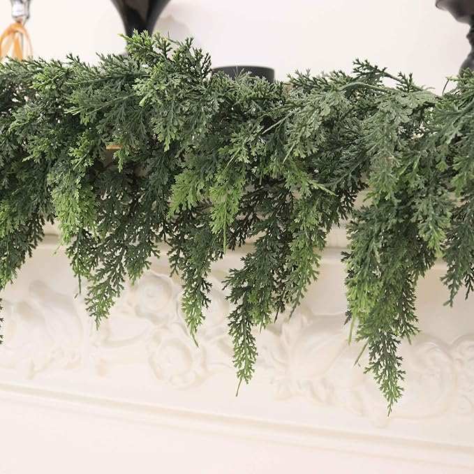 2Pcs 6FT Christmas Cedar Garland Artificial Real Touch Thickness Realistic Greenery Pine Garland for Mantle Fireplace Outdoor Indoor Christmas Decorations