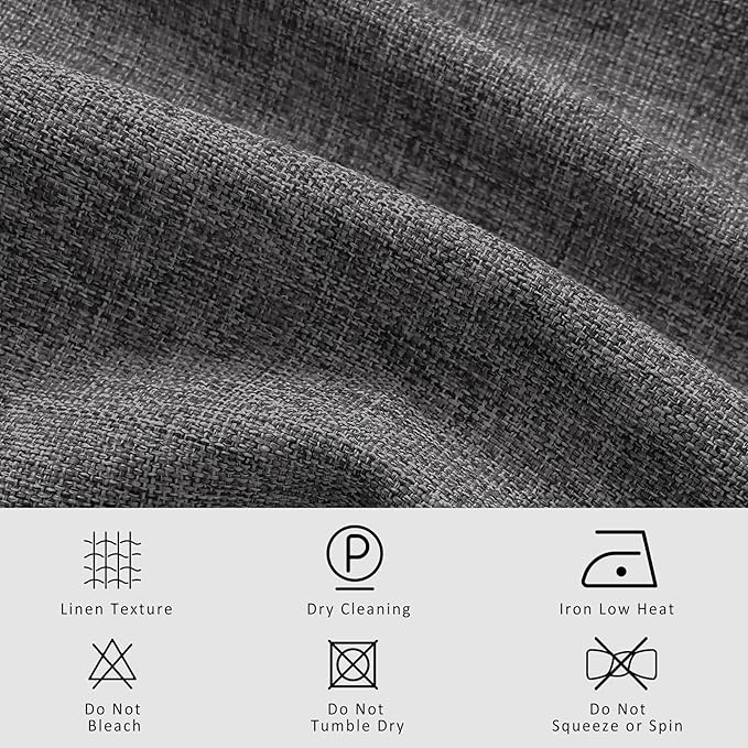 Macochico 52”Wx96”L 100% Blackout Curtains for Bedroom Living Room Nursery Natural Grey Pinch Pleated Linen Curtains Farmhouse Burlap Drapes Thermal Window Panels with Hooks and Tieback 1 Panel