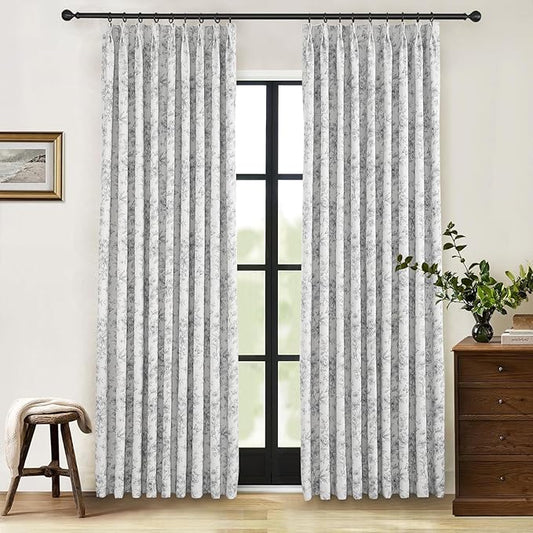 Pinch Pleated Vintage Floral Curtains - Room Darkening Drapes for Bedroom Living Room.2 Panels,84 Inches Wide 100 Inches Long