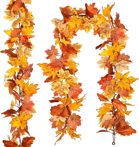 DearHouse 2 Pack Fall Garland Maple Leaf, 5.9Ft/Piece Hanging Vine Garland Artificial Autumn Foliage Garland Thanksgiving Decor for Home Wedding Fireplace Party Christmas (Yellow)