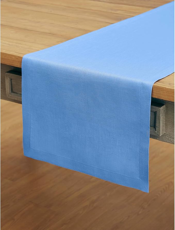 Solino Home Linen Table Runner 72 Inches Long - 100% Pure Linen Provence Blue Dining Table Runner 14 x 72 Inch - Fete