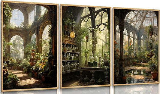 3pcs William Morris Green Plants Canvas Wall Art Medieval Castle Posters Prints Gothictalian Landscape Painting Pictures Paintings Wall Decor for Living Room Bathroom Bedroom Decoration Unframed